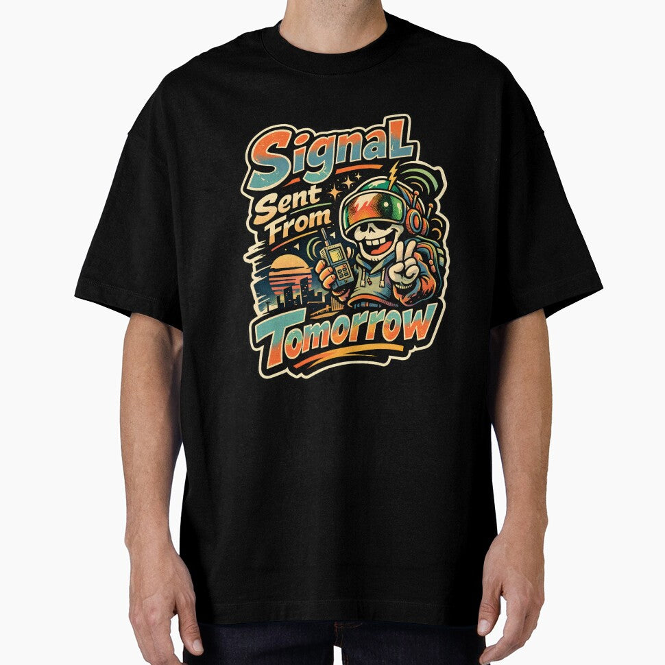 Signal Sent From Tomorrow Funny Tech Humor Retro Aesthetic - Vintage 90s Cyberpunk Gamer Art - Motivational Sci-Fi Professional Graphic - Summer City Sunset Glitch Core Design for Geeks & Devs by Vivaan Studio