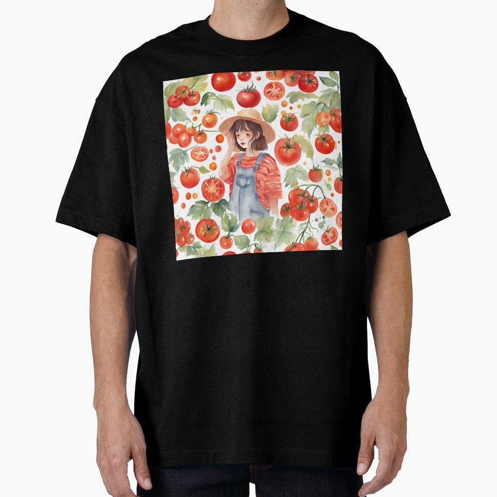 Sweet Summer Tomato Girl Gardener Watercolor by Shelley Loewnau-Jones Studio