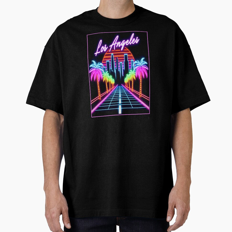 Los Angeles Neon Noir Cityscape, Palm Trees and Freeway by HeavyHits