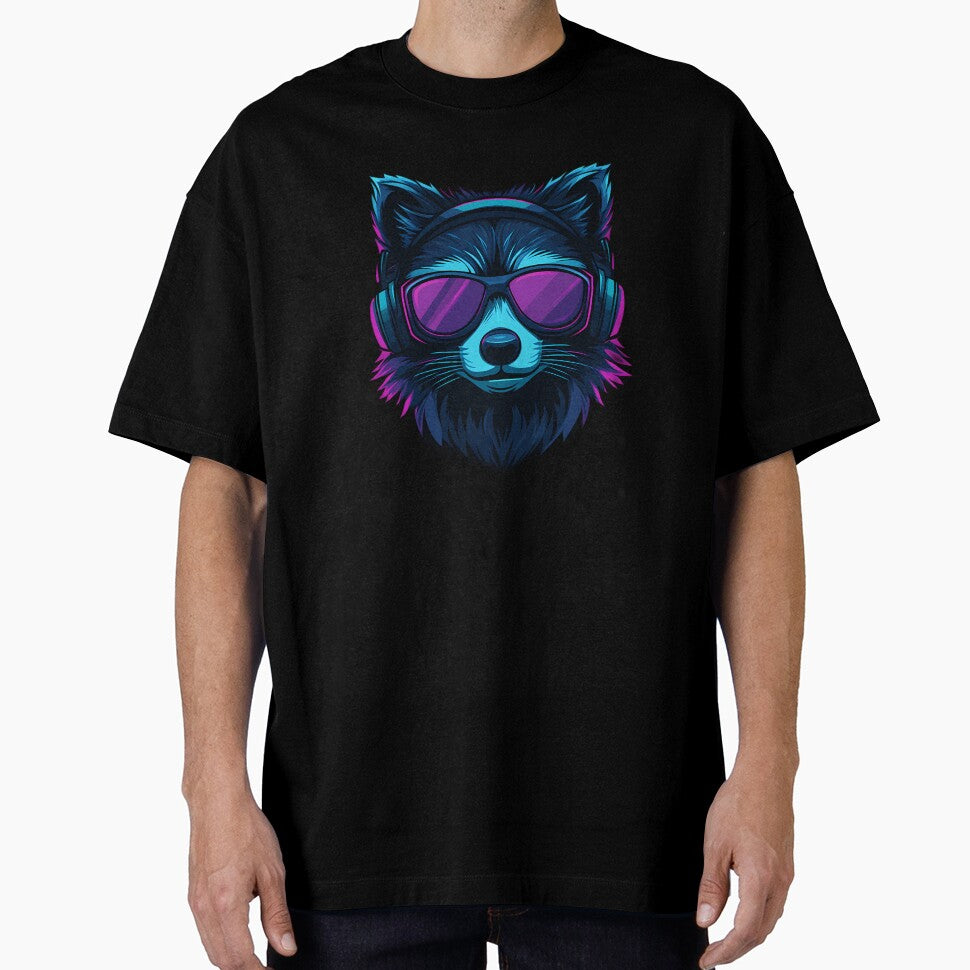 Neon Raccoon DJ – Purple Shades & Cyber Headphones by Beachy Beasts