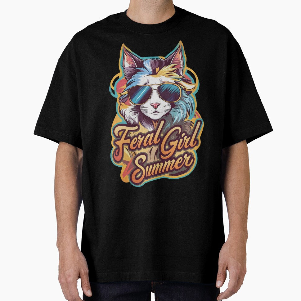 Feral Girl Summer T-Shirt - Cool Cat with Sunglasses Graphic Tee by legendaryskins