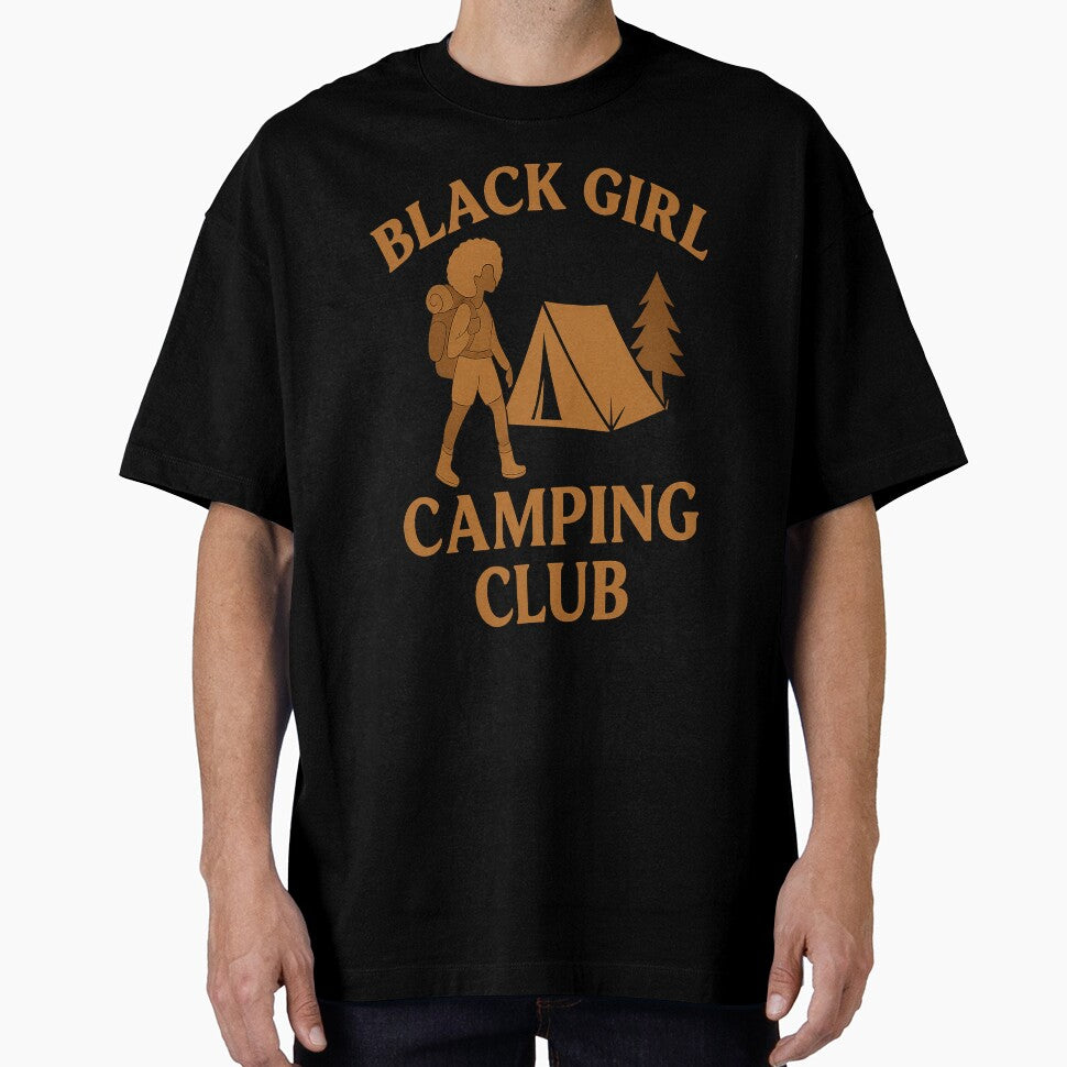 Black Girl Camping Club Nature Hiker T-shirt for Outdoor Lovers by VisualMeditationCreation