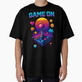 Retro Gaming Synthwave – Pixel Art Sunset with Neon Joystick by Designforyou86