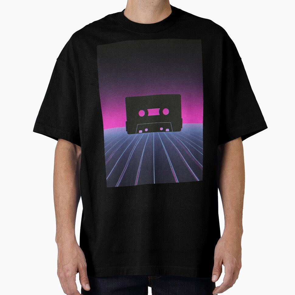 Retro Vaporwave Cassette – Neon 80s Synthwave Grid Sunset, Cyberpunk Music Aesthetic by WHITE FLAME PRINTS