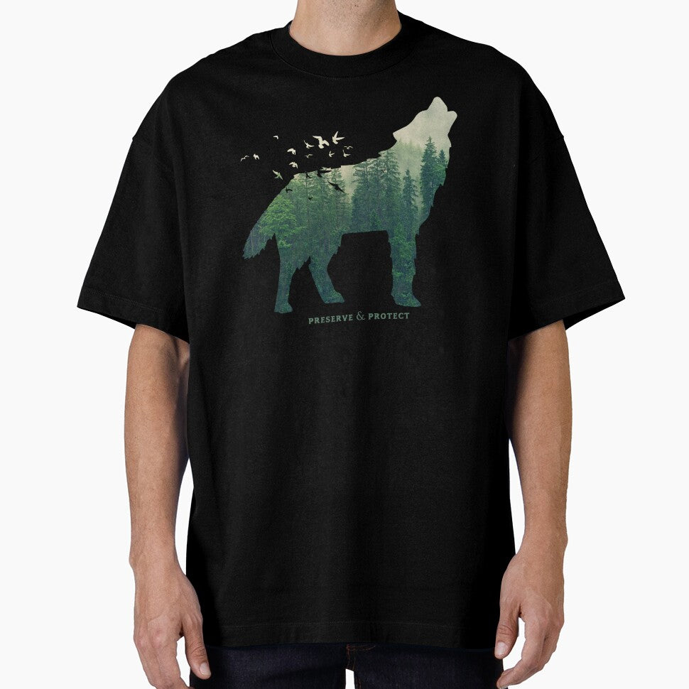 Preserve & Protect Wolf Silhouette National Park Nature Double Exposure Forest Save the Environment Climate Change Wilderness Hiking Camping by lanynx design