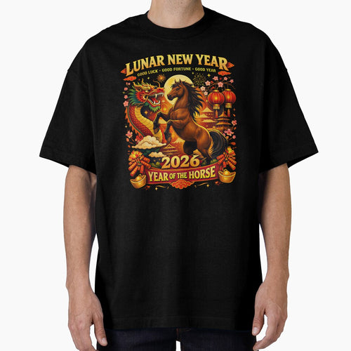 2026 Lunar New Year T-Shirt - Year of the Horse Chinese New Year Lucky Dragon Design by UrbanEchoHub