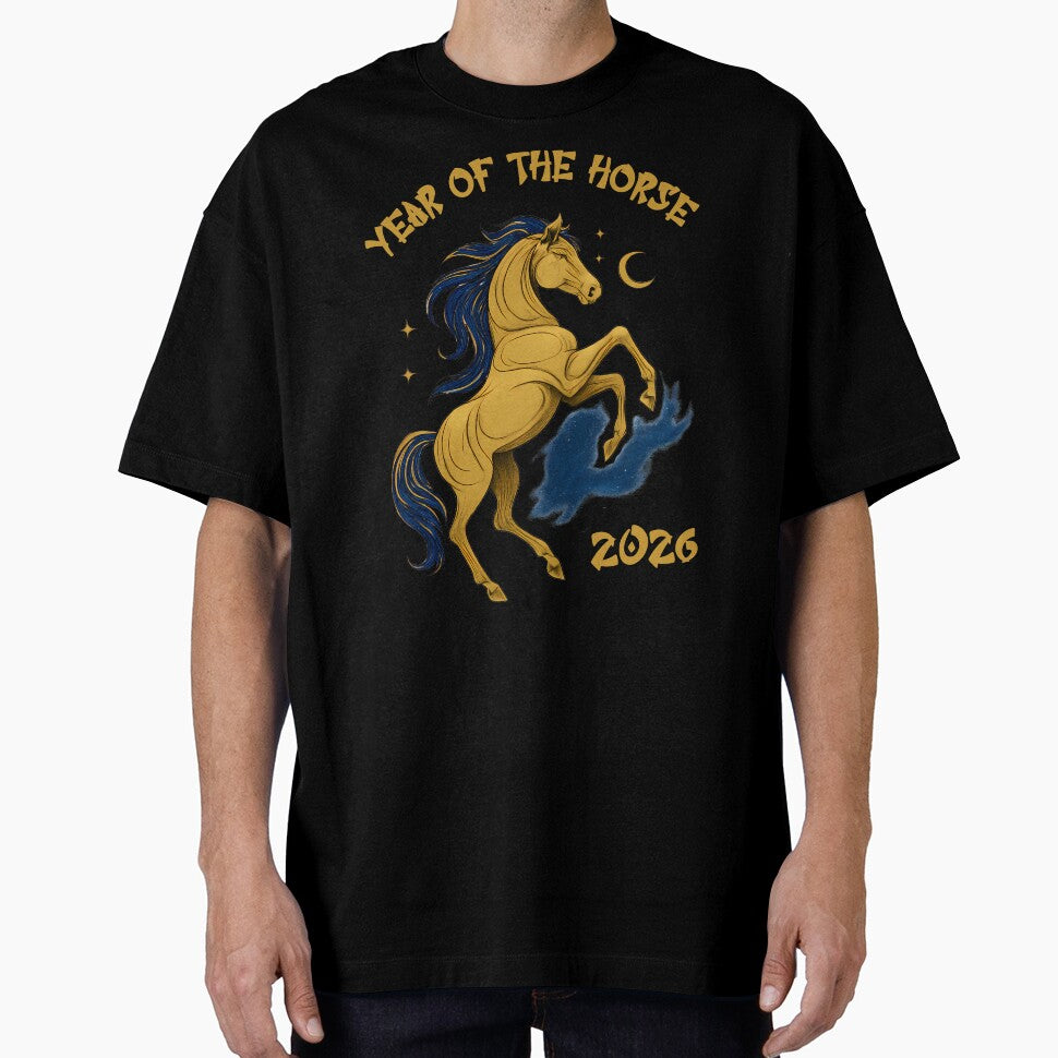 Year of the Horse 2026: Celestial Gold and Blue Zodiac Art by elynne9