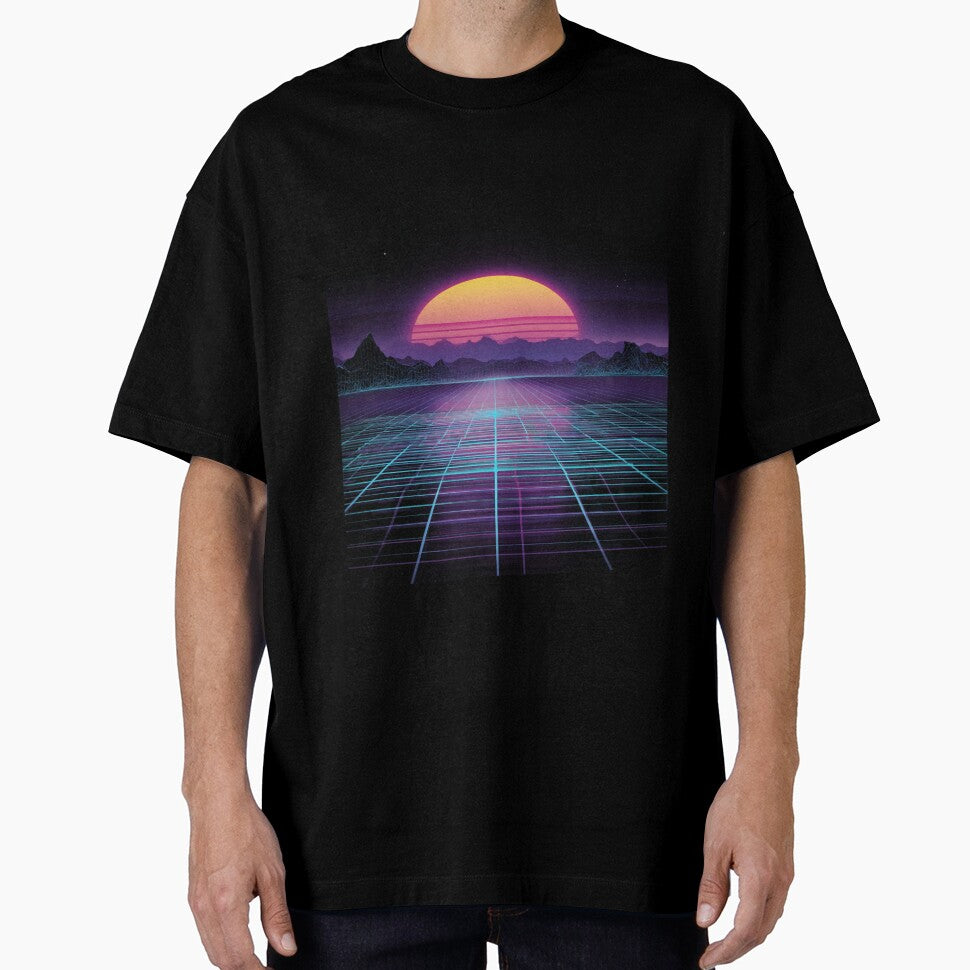 Retro Synthwave Sunset Grid 80s Aesthetic by NicolasGlowArt