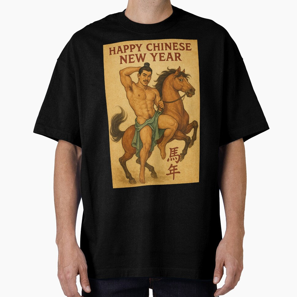 Chinese New Year Horse Rider Greeting with Muscular Man by Aryabek