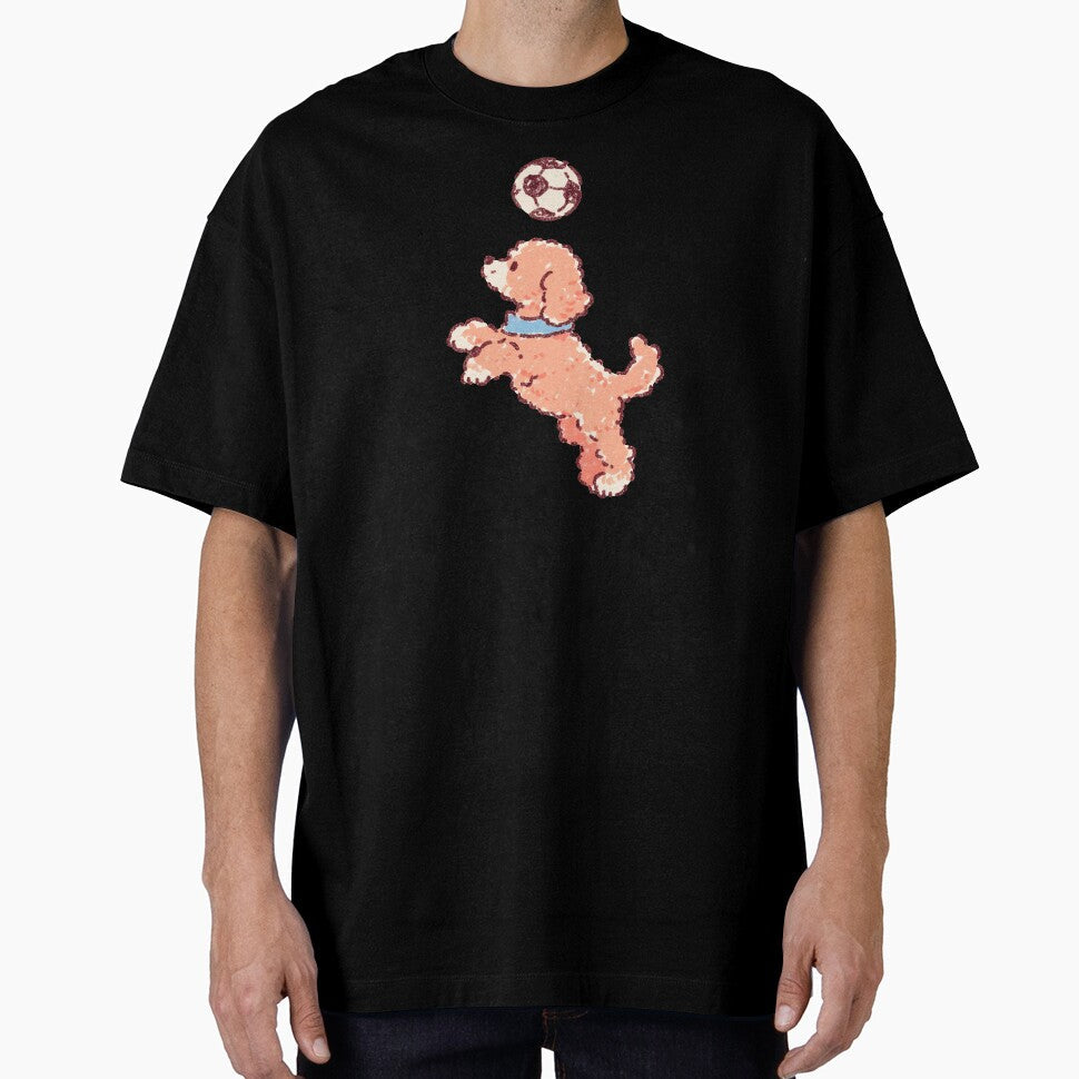 Soccer Football Poodle, playful pastel crayon illustration by Magnificent Lizard