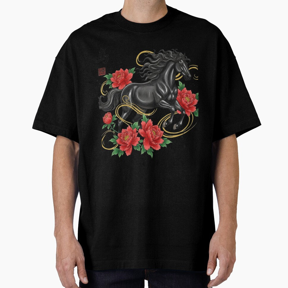 Year of the Horse 2026 Black Stallion & Red Peonies – New Year Notebook by loccotown168