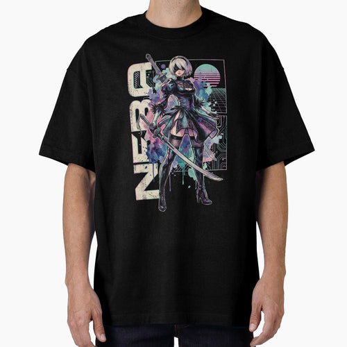 2B YoRHa NieR Vaporwave Retro 80s Pink Teal Portrait by Senpaiwaves