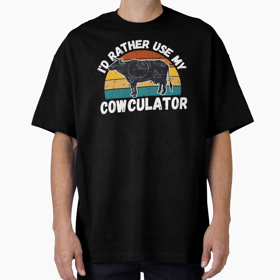 Black Math Cow with Vintage sunset "Cow-Culator" jokes Funny colorful cow puns Calculator by FarmsteadAcers