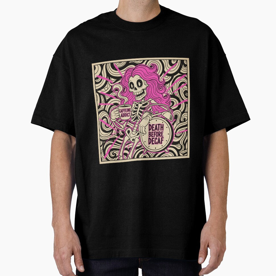 Overstimulated Moms Club -Death Before Decaf Caffeine Addict Retro Skeleton by InkRebelprint