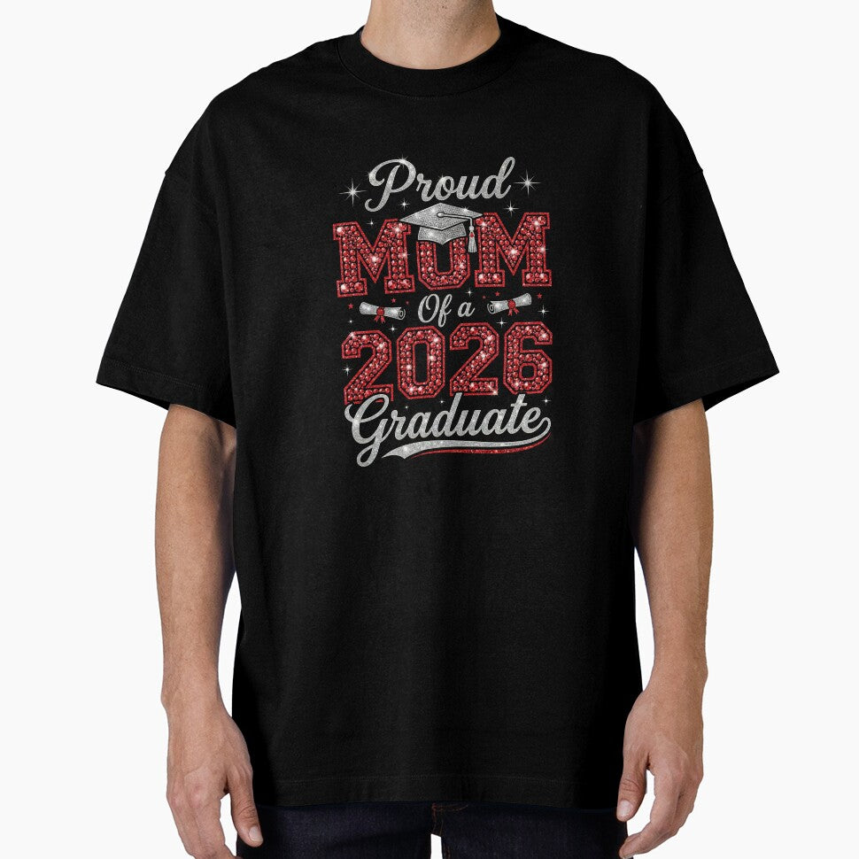 Proud Mom Of A 2026 Graduate Red Bling Diamond Tee by SofenArt