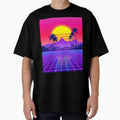Retro 80s Synthwave Sunset – Neon Grid & Palm Trees by svarupa