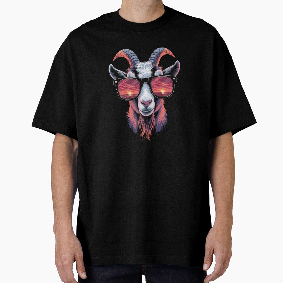 Cool goat with sunglasses – Stylish retro design with sunset by Globuwear