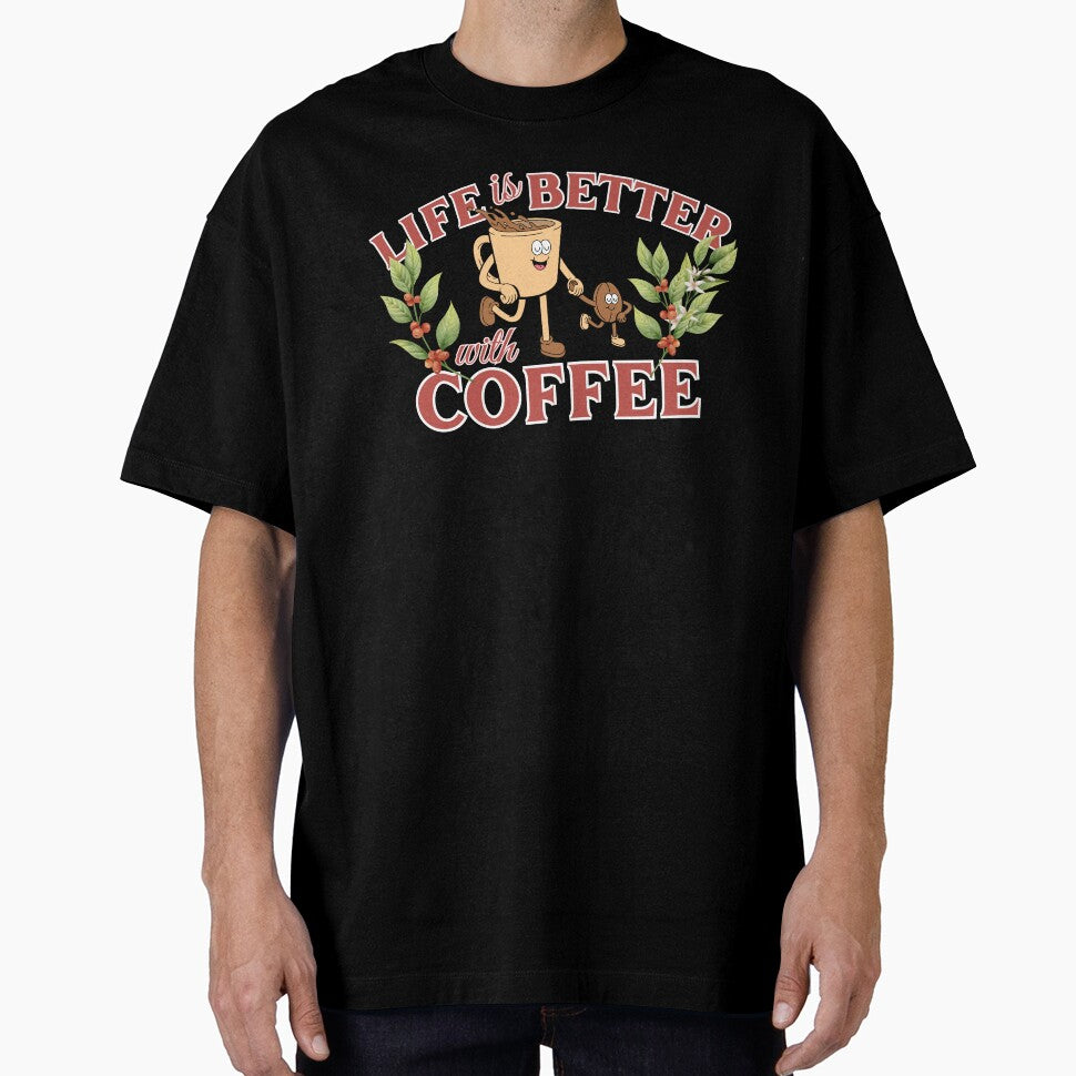 Life Is Better With Coffee Retro Cartoon Mascot Art by SilverSeaBKK