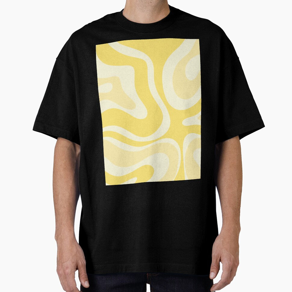 Modern Retro Liquid Swirl Abstract Pattern in Pastel Yellow Tones by kierkegaard