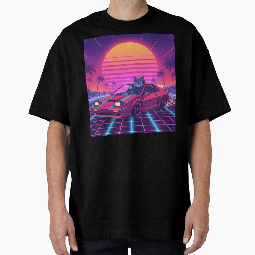 Synthwave Cat Cruiser at Neon Sunset by SoftgroveStudio