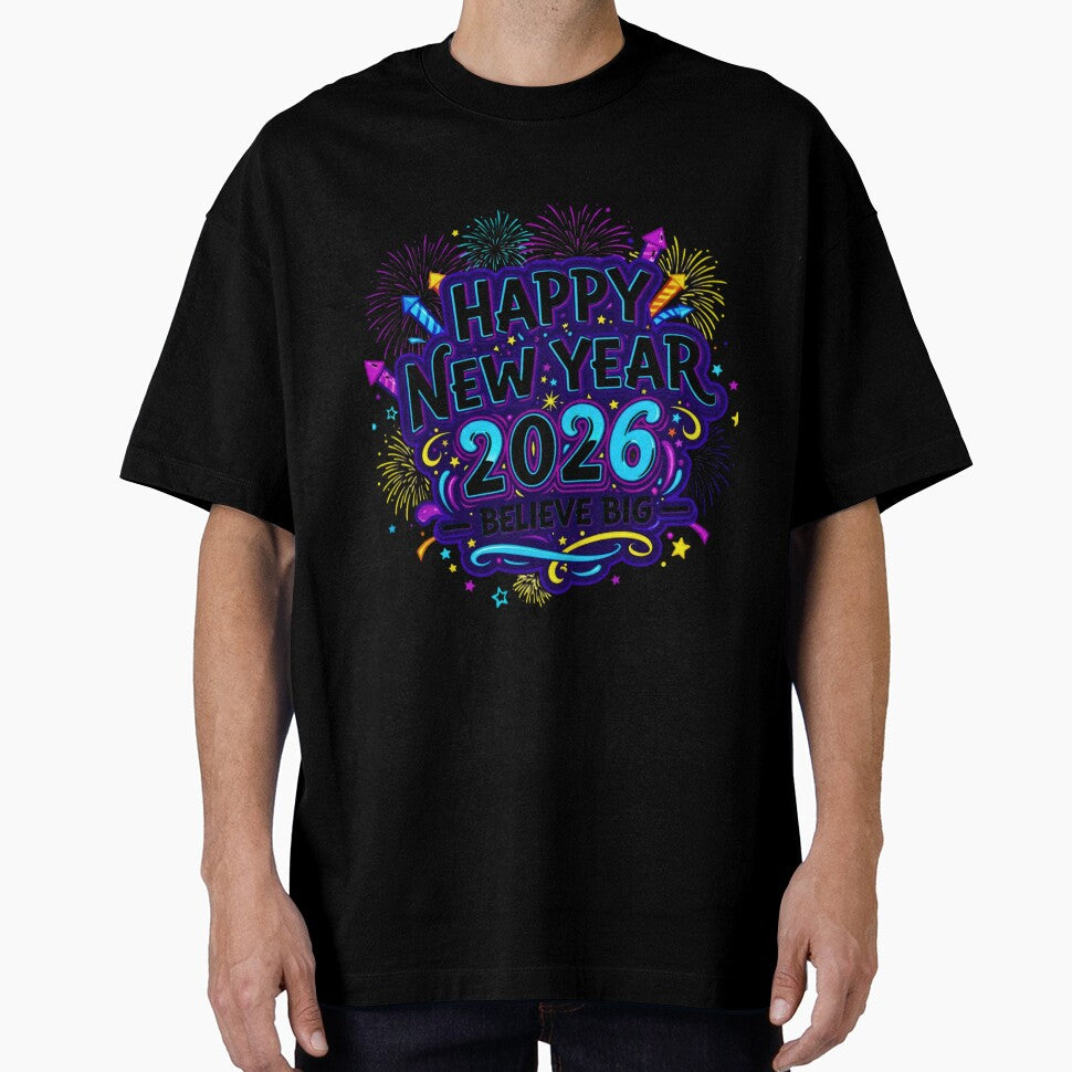 Vibrant Happy New Year 2026 Celebration Design - Believe Big Fireworks by lojadpop