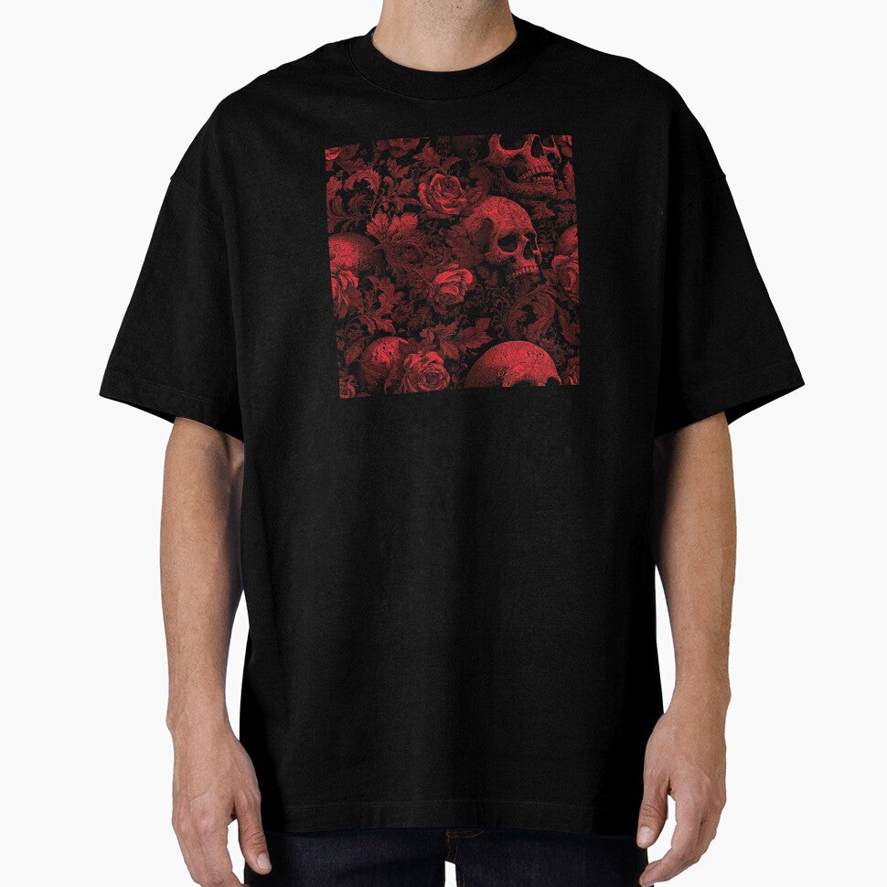 Damask Skulls Pattern - Red and Black Gothic Roses by HausKatz