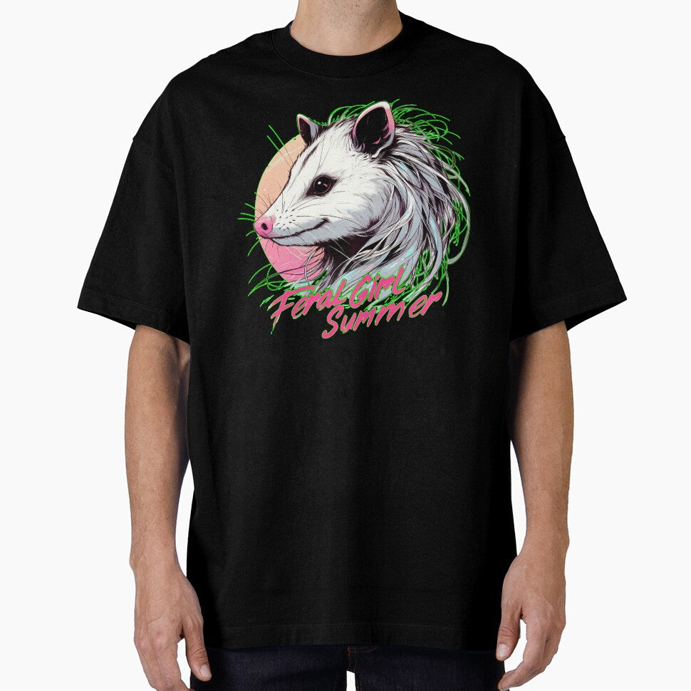 Feral Girl Summer Vibes Opossum Vaporwave by TomFrontierArt