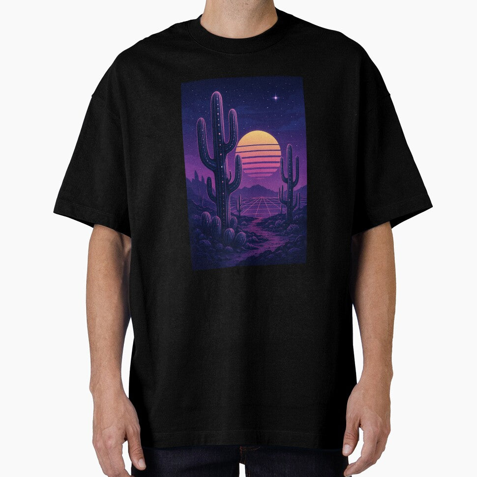 Synth-Cactus Colony – Vaporwave Sci-Fi Desert Art with Neon Flora by Domci
