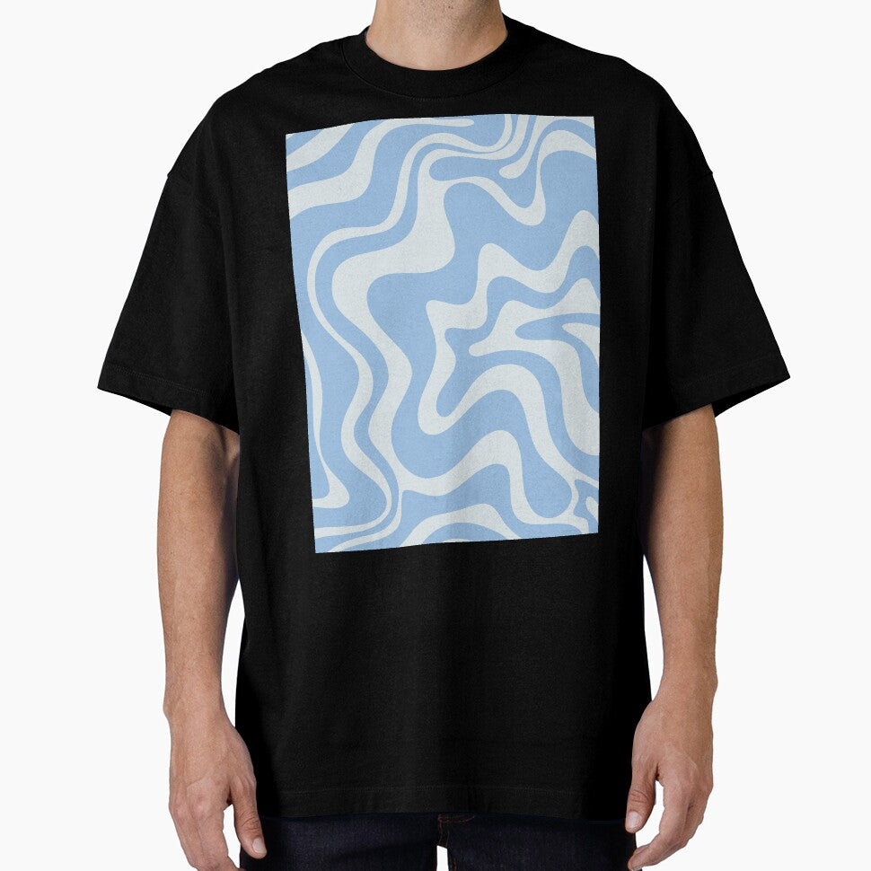 Retro Liquid Swirl Abstract Pattern in Pastel Powder Blue by kierkegaard