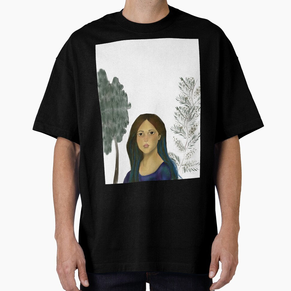 Modern Forest Portrait – Minimal Digital Artwork of Girl on White Background by springtempest