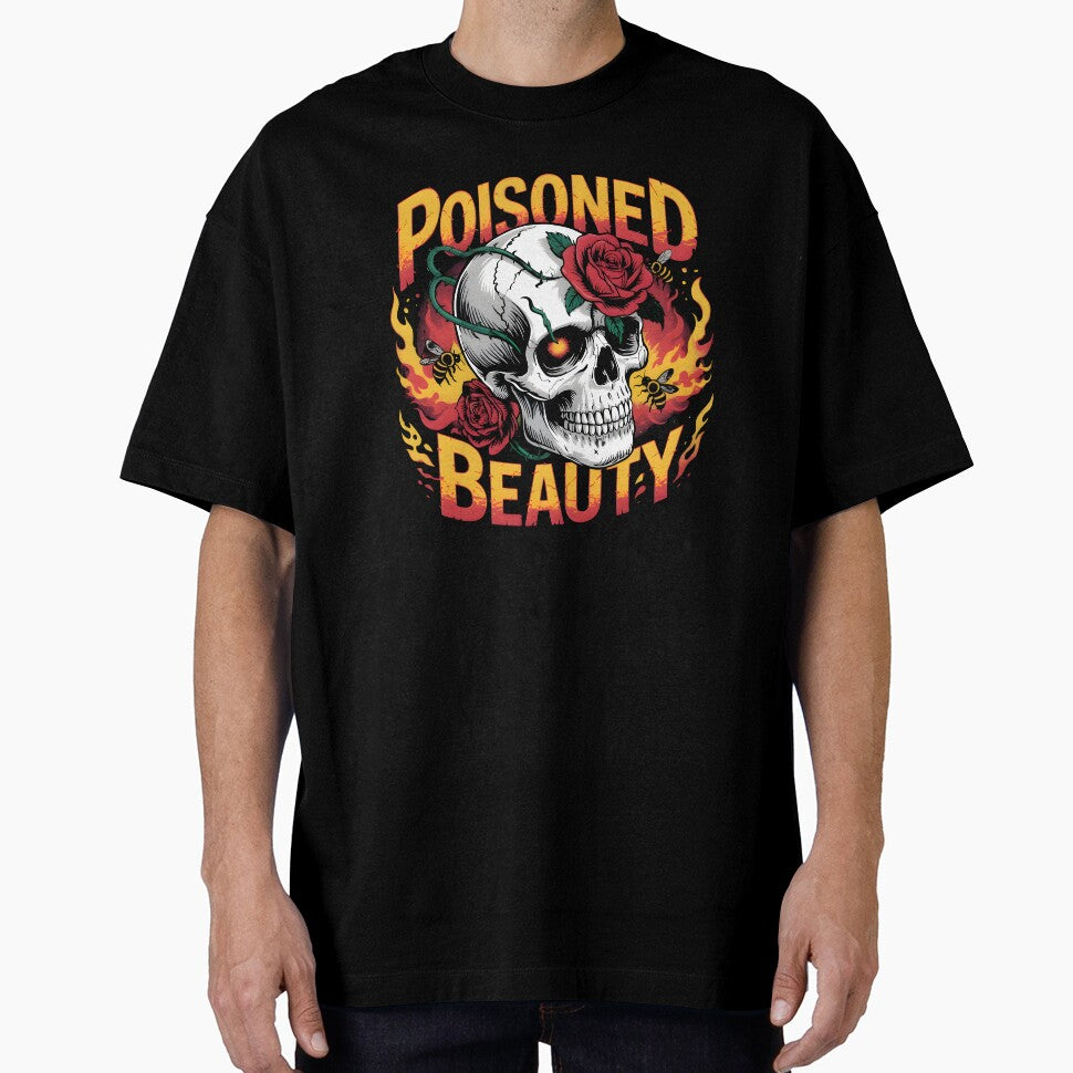Poisoned Beauty – Dark Aesthetic Floral Skull T-Shirt by T3goods
