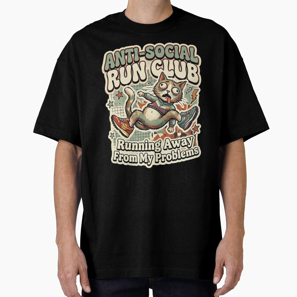 Anti-Social Run Club Funny Exhausted Cat by GrabaHuk