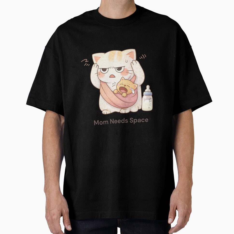Mom Needs Space Cat | Cute Kawaii Aesthetic | Relatable Motherhood Stress Design by The Mood Index