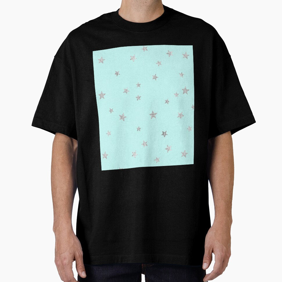 Pretty Y2K Glitter Stars Design in Baby Turquoise by Femme Pastel Collective
