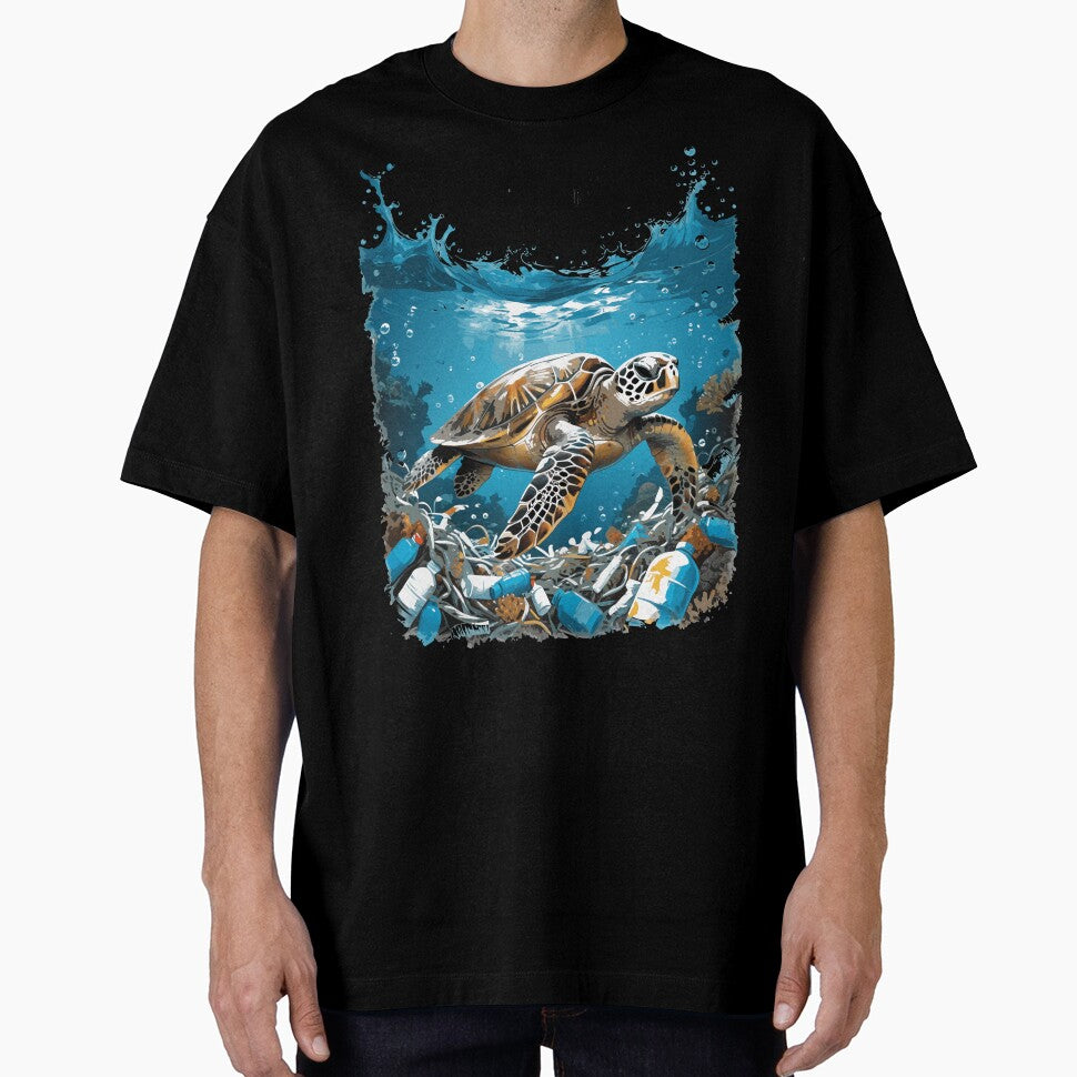 Sea Turtle Swimming Through Ocean Plastic Pollution by Zatch-Bell