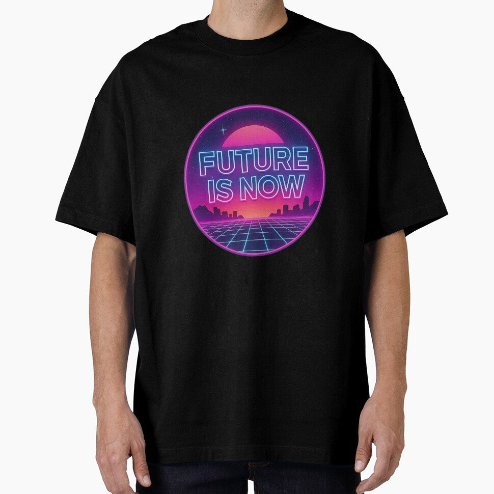 Future Is Now – Neon 80s Synthwave Circle Design by Huiflourish