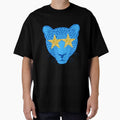 Star eyed preppy cheetah / panther / tiger with gold glittery eyes in blue by SUUSCK ★