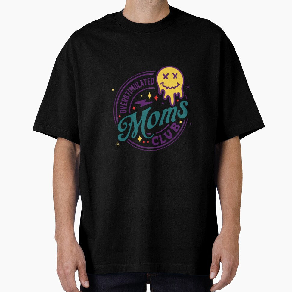 Overstimulated Moms Club — Funny Retro Melting Face Motherhood Badge by Colorful-Garden