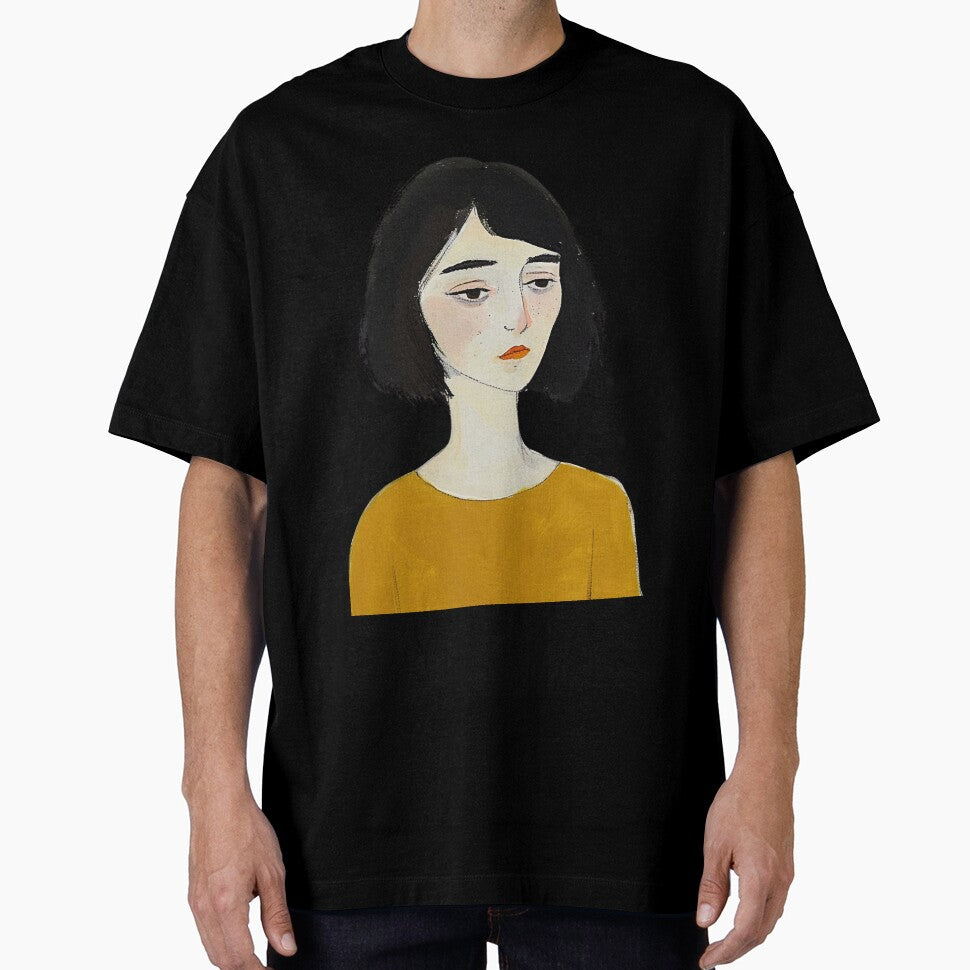 Minimalist Elegance: Black-Haired Woman Art Print by DepartToArt