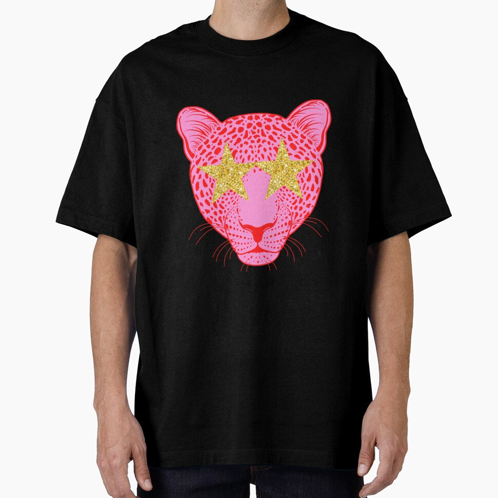 Star eyed preppy cheetah / panther / tiger with gold glittery eyes in pink by SUUSCK ★