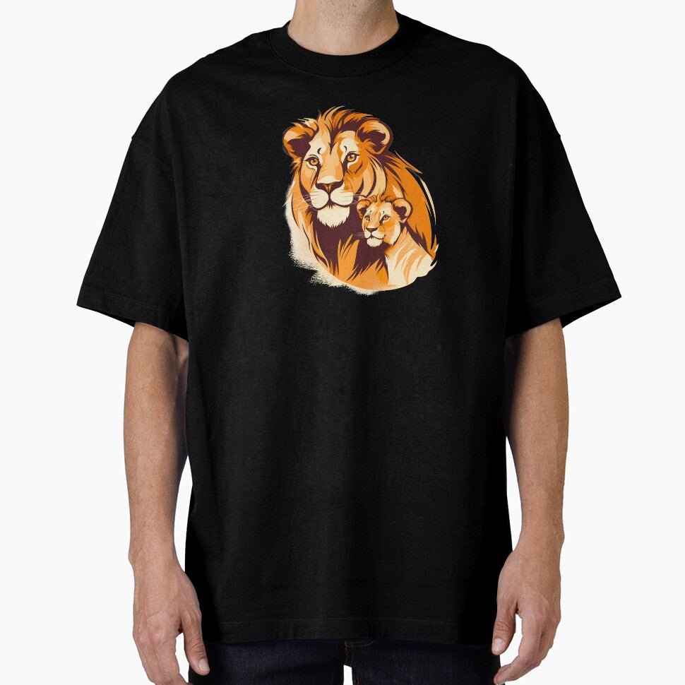 Adorable little young kawaii lion cub with lion father illustration by NBSStore