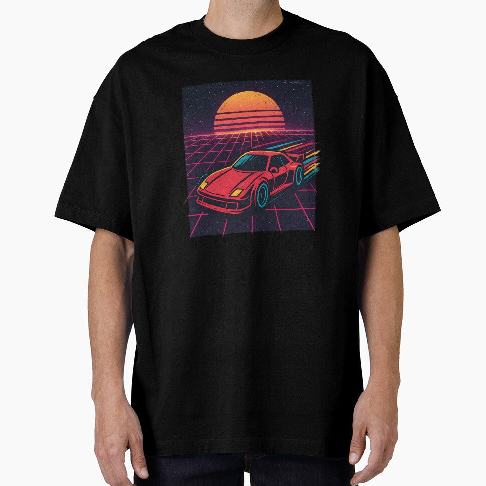 Retro Synthwave Car Sunset – 80s Vaporwave Neon Grid Aesthetic by Glownfun