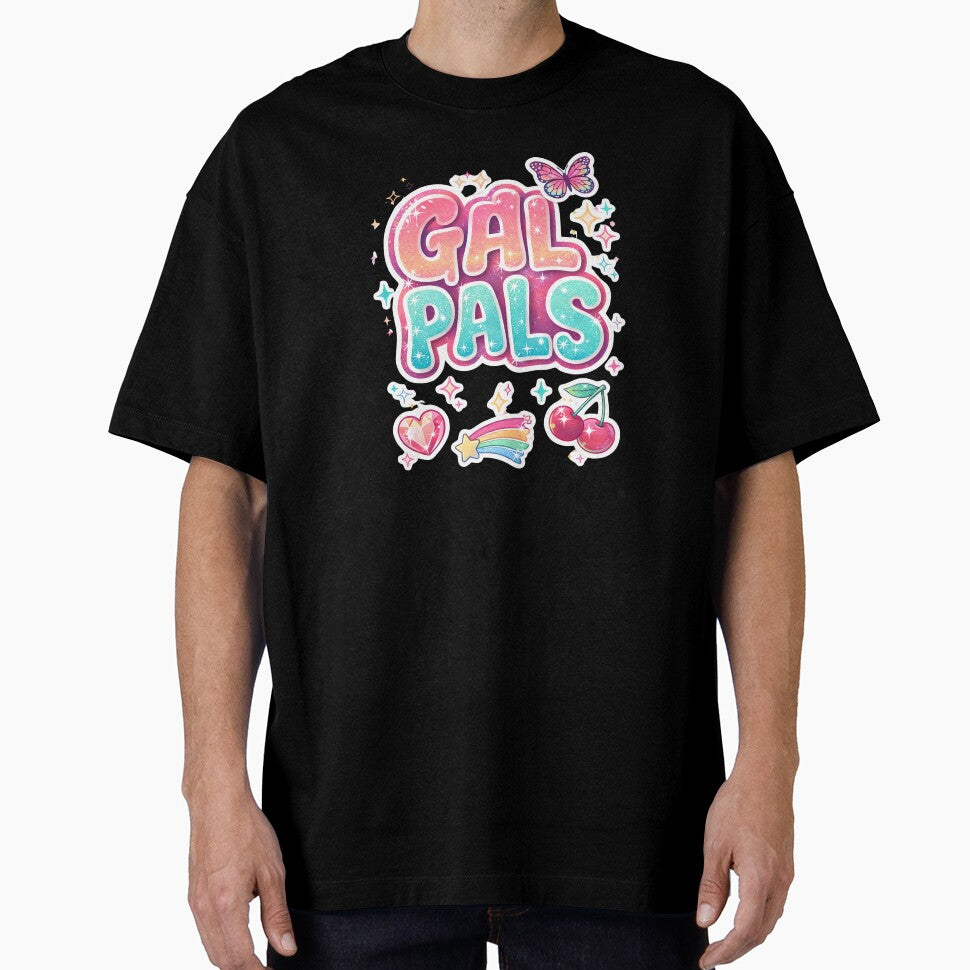 Y2K Aesthetic Design, "GAL PALS", Retro 2000s Digital Art, Bubble Letters & Glitter, Nostalgic Graphic, Millennium Core Artwork by unclejohncorner