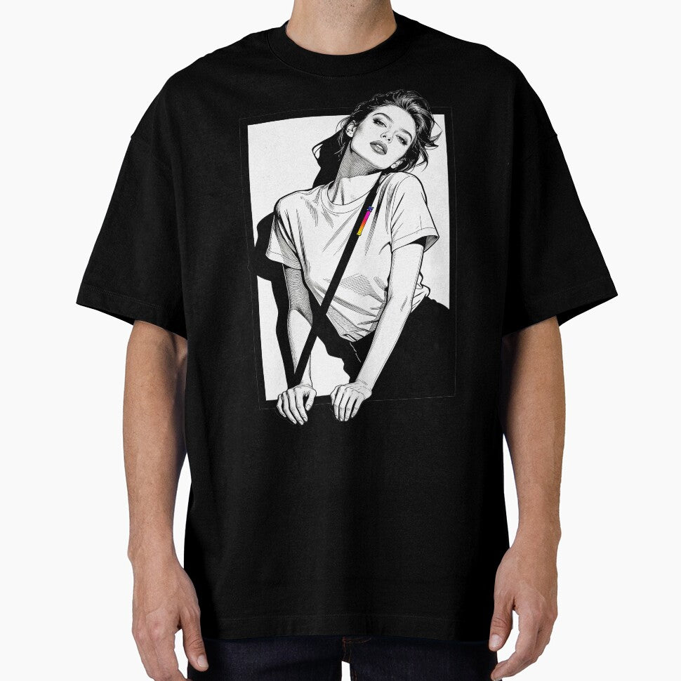 Edgy Black & White Girl Line Art with Rainbow Gradient Strap by Azerof