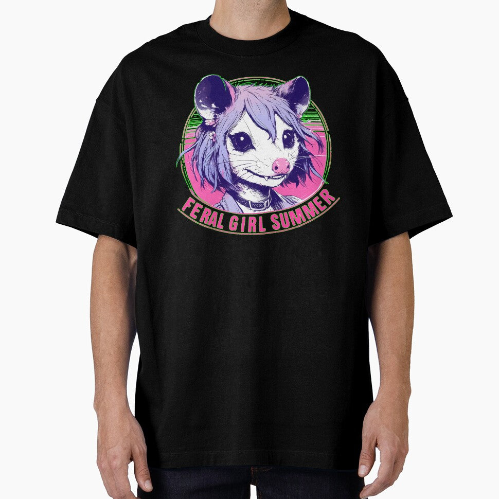 Feral Girl Summer Opossum Vaporwave by TomFrontierArt