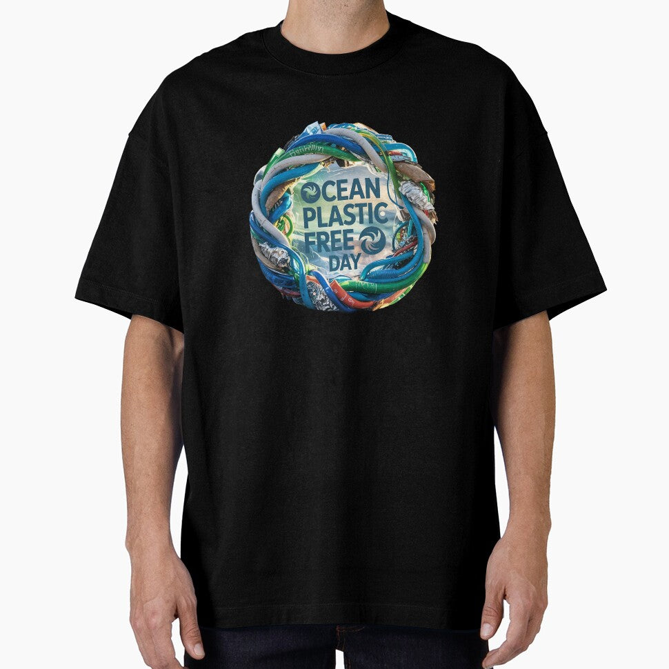 Ocean Plastic Free Day awareness campaign with earth surrounded by plastic waste by Creative88Art