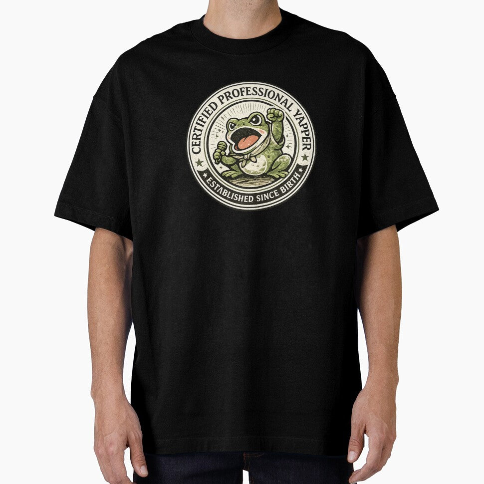 Certified Professional Yapper Frog Funny Badge Shirt Born To Yap Tee Frog Lover Gift Sarcastic Humor Shirt by Moss & Mellow