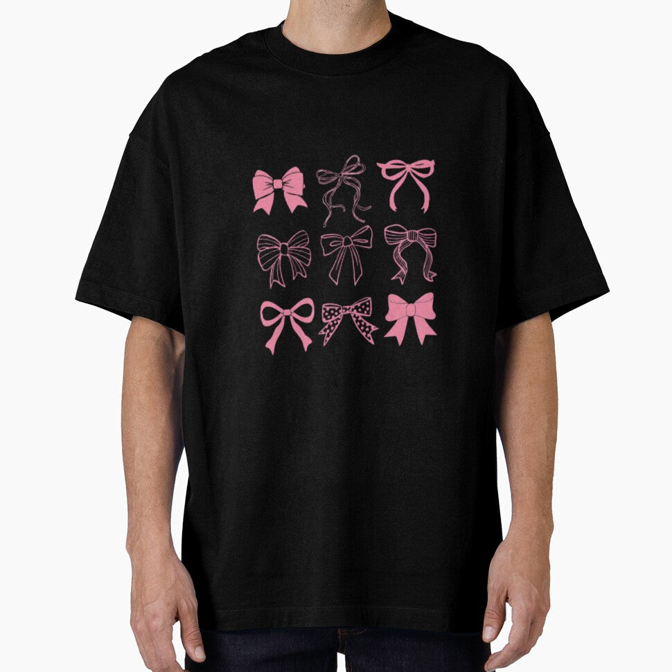 Cute Pink Bows T-Shirt & Sticker Pack - Aesthetic Coquette Style Design for Girls & Women by Colorful-Garden