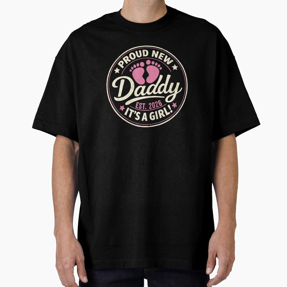 Proud New Daddy Est 2026 Retro Baby Girl Footprint by zamiokaline