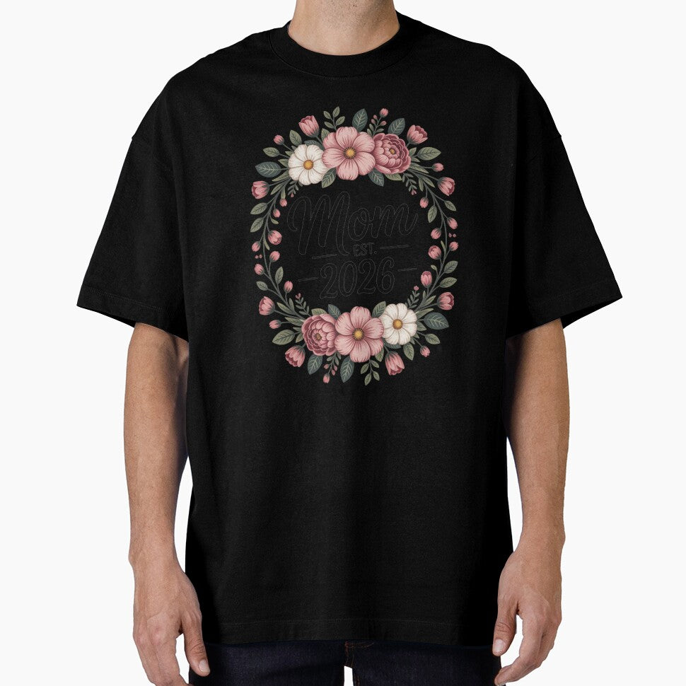 Mom Est. 2026 Floral Wreath Shirt – New Mom Announcement Vintage Botanical Mother’s Day Gift by What a cute-Tee